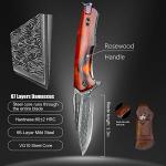 SPIRIT DEED Damascus steel multifunctional EDC folding knife with self assembling pocket clip, lining lock, leather sheath, one piece disassembly pocket knife