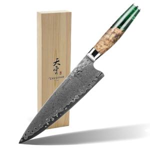 Tenkumun Japanese Gyutou Knife Pro. Handcrafted 8 inch Chef Knife Handmade Forged Knife Japan VG-10 Damascus Steel -Kokoro ser.