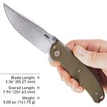 CRKT Butte Folding Pocket Knife: Everyday Carry, Plain Edge D2 Blade, Deadbolt Lock, IKBS Ball Bearings w/Deep Carry Pocket Clip 2471, OD green