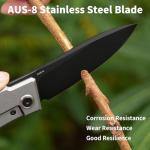 KATSU Japanese Folding Pocket Knife For Men Women, Sakura Blade Nemoto Design 3.5" AUS-8 Steel Blade EDC Knife with Pocket Clip for Indoor & Outdoor Camping, Fishing, Hiking (Black)