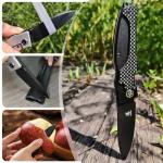 KATSU Japanese Folding Pocket Knife For Men Women, Sakura Blade Nemoto Design 3.5" AUS-8 Steel Blade EDC Knife with Pocket Clip for Indoor & Outdoor Camping, Fishing, Hiking (Black)