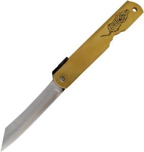 Higonokami Warikomi Tiger Brass Folding Blue Paper Steel Pocket Knife ZOD08