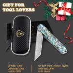 AUBEY Damascus Pocket Knife with Clip, Sharp Tanto Blade with VG10 Core Folding Knife with Abalone Shell Handle and Glass Breaker, EDC Camping Knife for Gift Survival Collection