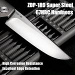 KATSU Folding Pocket Japanese Knife, Sandblasted Titanium Handle, ZDP-189 Super Steel Convex Grind Blade, Leather Sheath