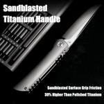 KATSU Folding Pocket Japanese Knife, Sandblasted Titanium Handle, ZDP-189 Super Steel Convex Grind Blade, Leather Sheath