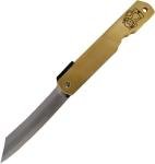 Higonokami Warikomi Folder Folding Knife 3.¼ Blue Paper Steel Blade Brass Handle
