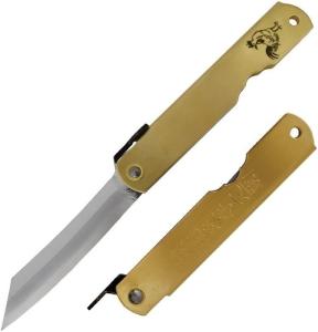 Higonokami Warikomi Folder Folding Knife 3.¼ Blue Paper Steel Blade Brass Handle