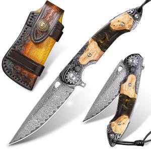 Minowe Handmade Damascus Steel Pocket Knife，3.5" blades men and women...