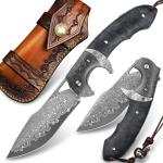 Handmade Damascus Steel Folding Knife with leather case&#65292;3.8in VG10 steel 