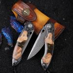 Minowe Handmade Damascus Steel Pocket Knife，3.5" blades men and women...