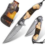 Minowe Handmade Damascus Steel Pocket Knife，3.5" blades men and women Folding...