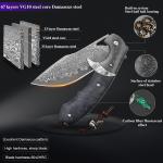 Handmade Damascus Steel Folding Knife with leather case&#65292;3.8in VG10 steel 
