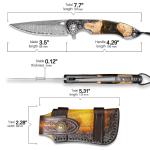 Minowe Handmade Damascus Steel Pocket Knife，3.5" blades men and women Folding...