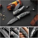 Handmade Damascus Steel Pocket Knife&#65292;3.7 inches High Sharp Blades folding