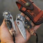 Handmade Japan Damascus steel pocket knife,3.1" VG10 blade Folding Knife holster