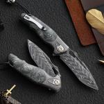 Handmade Damascus Steel Pocket Knife&#65292;3.7 inches High Sharp Blades folding