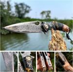 Handmade Japan Damascus steel pocket knife,3.1" VG10 blade Folding Knife holster