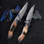 Minowe Handmade Damascus Steel Pocket Knife，3.5" blades men and women Folding...