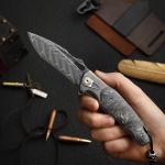Handmade Damascus Steel Pocket Knife&#65292;3.7 inches High Sharp Blades folding