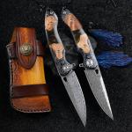 Minowe Handmade Damascus Steel Pocket Knife，3.5" blades men and women Folding...