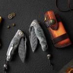 Handmade Damascus Steel Pocket Knife&#65292;3.7 inches High Sharp Blades folding