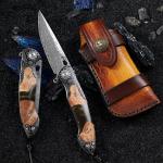 Minowe Handmade Damascus Steel Pocket Knife，3.5" blades men and women Folding...
