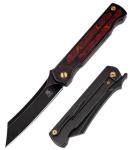 KATSU Camping Pocket Folding Japanese Knife, CPM S35VN Blade, Black Stonewashed Titanium Handle With Mars Valley Fat Carbon Fiber Inlay