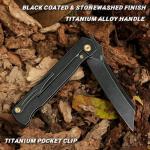 KATSU Camping Pocket Folding Japanese Knife, CPM S35VN Blade, Black Stonewashed Titanium Handle With Mars Valley Fat Carbon Fiber Inlay