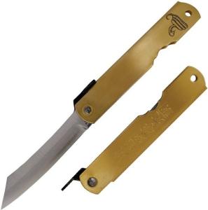 Higonokami Warikomi Folder Folding Knife 3.¼ Blue Paper Steel Blade Brass Handle
