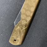 Higonokami Engraved Tortoise Blue #2 Carbon & Brass Folding Knife Miki, JAPAN