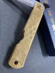 Higonokami Engraved Tortoise Blue #2 Carbon & Brass Folding Knife Miki, JAPAN