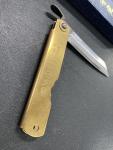 Higonokami Engraved Tortoise Blue #2 Carbon & Brass Folding Knife Miki, JAPAN
