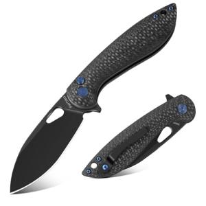 Pocket Knife, 3.1" Unique S35VN Blade Folding Knife with Button Lock, EDC Knife with Carbon Fiber Handle for Camping, Survival, Best Gift for Men Women-COBRA series