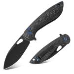 Pocket Knife, 3.1" Unique S35VN Blade Folding Knife with Button Lock, EDC Knife with Carbon Fiber Handle for Camping, Survival, Best Gift for Men Women-COBRA series