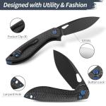 Pocket Knife, 3.1" Unique S35VN Blade Folding Knife with Button Lock, EDC Knife with Carbon Fiber Handle for Camping, Survival, Best Gift for Men Women-COBRA series