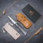 KATSU Folding Pocket Japanese Knife, Carbon Fiber Handle, EDC Knife w/154CM Steel Blade, Leather Sheath