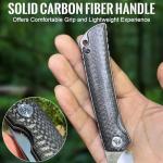 KATSU Folding Pocket Japanese Knife, Carbon Fiber Handle, EDC Knife w/154CM Steel Blade, Leather Sheath