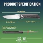 KATSU Folding Pocket Japanese Knife, Carbon Fiber Handle, EDC Knife w/154CM Steel Blade, Leather Sheath