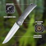 KATSU Folding Pocket Japanese Knife, Carbon Fiber Handle, EDC Knife w/154CM Steel Blade, Leather Sheath