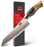 SHAN ZU Damascus Chef Knife 8 inch, Japanese Kitchen Knives Copper & Damascus Steel High Carbon 33 Layer Hand Forged Utility Knife Professional Sharp Carving Knife with Maple Wood Handle