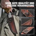 DRACHENADER Damascus Bowie Knife, 10.5 Inch Damascus Knife with Leather Sheath, Handmade Fixed Blade Hunting Knife, Real Damascus Steel with VG10 Core, Wood Handle, Outdoor Bushcraft Knife