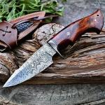 BIGCAT ROAR 10″ PATENTED Handmade Damascus Hunting Knife with Leather Sheath - Ideal for Skinning, Camping, Outdoor - EDC Fixed Blade Bushcraft Knife with Walnut Wood Handle - Predator Hunter