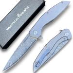 TACTICAL GEARZ Damascus Pocket Folding Knife for EDC, Titanium Handle, 67 Multi-Layered Damascus Steel Blade w/VG10 Core (Volan XT)