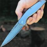 TACTICAL GEARZ Damascus Pocket Folding Knife for EDC, Titanium Handle, 67 Multi-Layered Damascus Steel Blade w/VG10 Core (Volan XT)