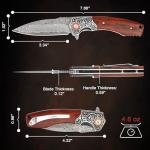 Zingbee Damascus Pocket Knife For Men, Folding Knife With Clip & 3.34" Damascus Steel Blade, EDC Pocket Knife with Sandalwood Handle for Camping Hunting Outdoor