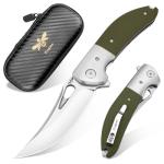 Zingbee Pocket Knife with Clip, 3.7" 14C28N Blade EDC Folding Knife with Green G10 Handle, Outdoor Camping Folding Knives for Men Women