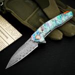 Zingbee Damascus Pocket Knife, 3.03" VG10 Damascus Steel Blade Folding Knife with Abalone Shell Handle, EDC Camping Knives for Outdoor Indoor, Gifts for Women Men
