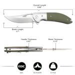 Zingbee Pocket Knife with Clip, 3.7" 14C28N Blade EDC Folding Knife with Green G10 Handle, Outdoor Camping Folding Knives for Men Women