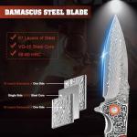 Zingbee Damascus Pocket Knife For Men, Folding Knife With Clip & 3.34" Damascus Steel Blade, EDC Pocket Knife with Sandalwood Handle for Camping Hunting Outdoor