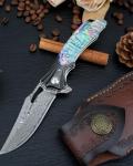 Zingbee Damascus Pocket Knife for Women, 3.15" VG10 Damascus Steel Blade EDC Folding Knife with Sheath, Abalone Shells Handle, Ideal Gifts for Woman Men